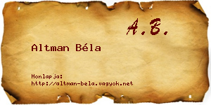 Altman Béla névjegykártya